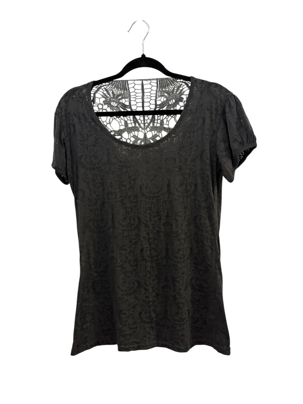 Dark Grey Burnout T-shirt With Crotchet Details on Back Whimsy Goth No Tags